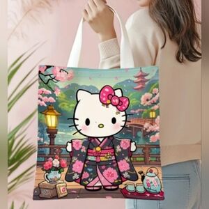 Hello Kitty Black & Pink Kimomo With Cherry Blossoms Tote Bag